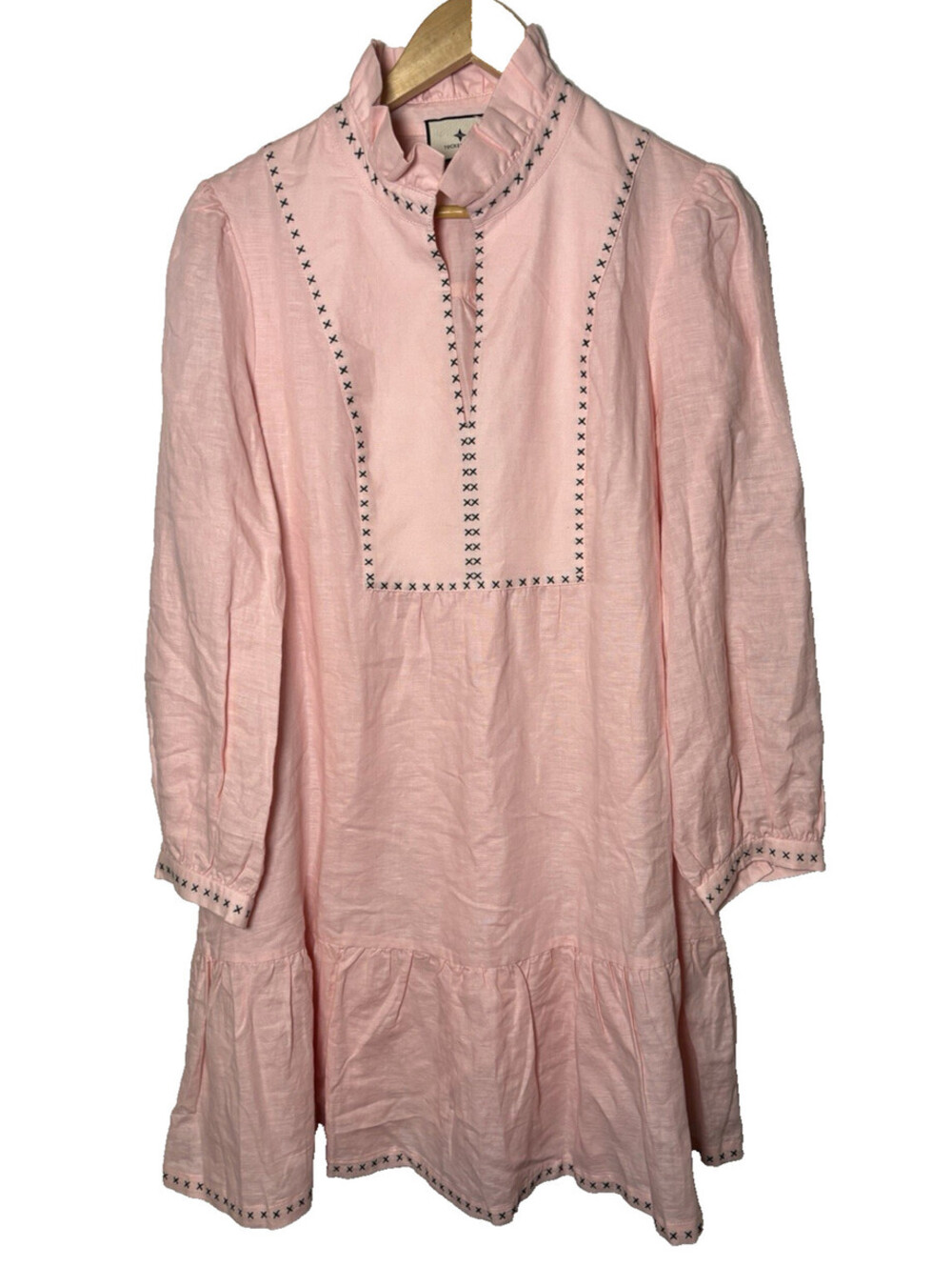 Tuckernuck Bermuda Pink Palmerston Dress Size Large Linen Long Sleeve Mini Used